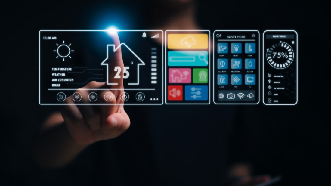 Futuristic automation interface on tablet